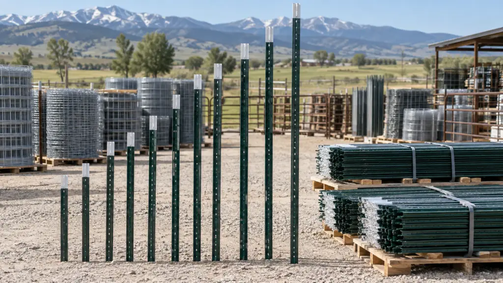 T-post lengths and weights displayed in multiple steel post sizes for farm, ranch, agricultural, contractor, and commercial fencing projects.